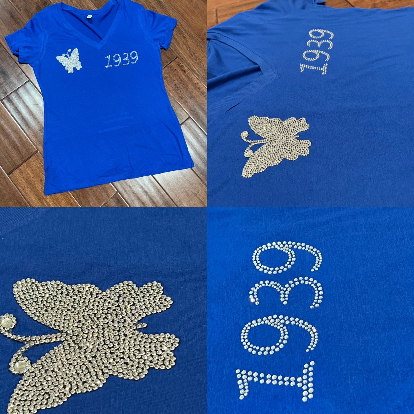 L-XL Vneck Rhinestone Butterfly