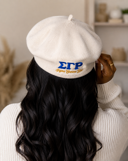 French Sigma Embroidered Beret