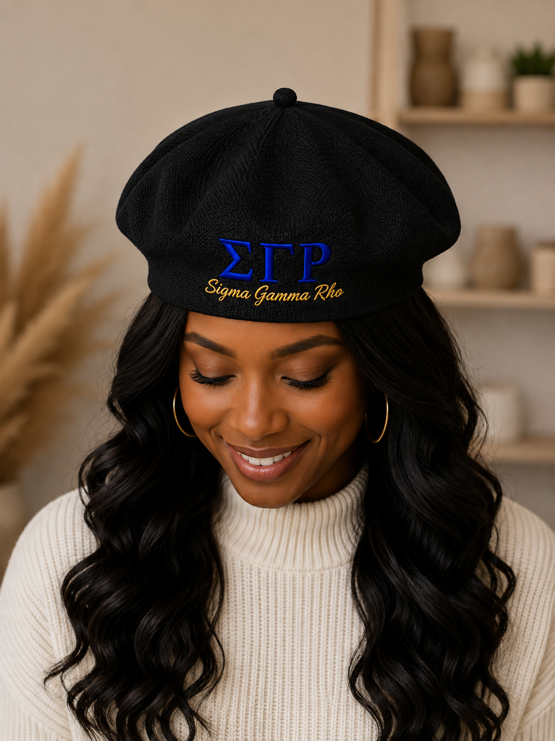 French Sigma Embroidered Beret