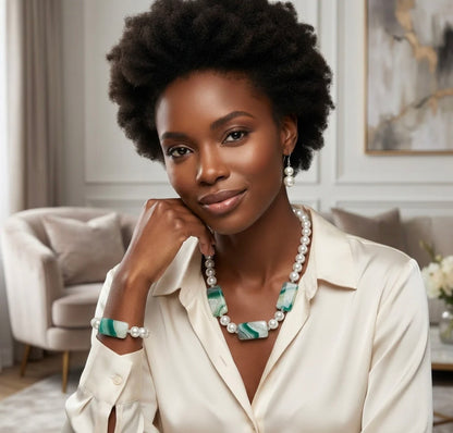 White and Green Stone Pearl Set