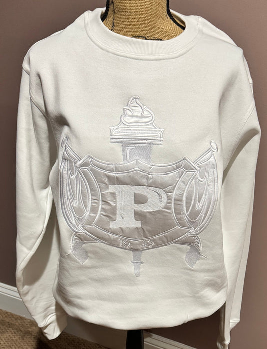All White PHILO Embroidered Crew Neck