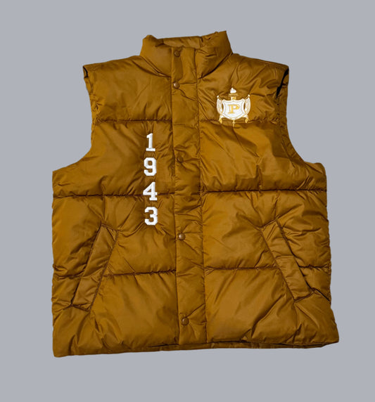 Embroidered Bronze Gold Philo Puffer vest