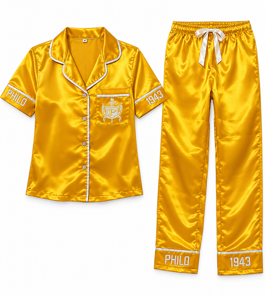 Philo Embroidered Silk Pajama Set