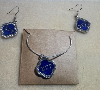 Silver Rhinestone Earring and Necklace Set