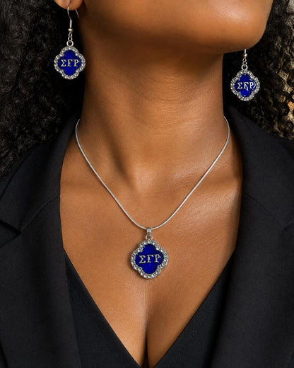 Silver Rhinestone Earring and Necklace Set